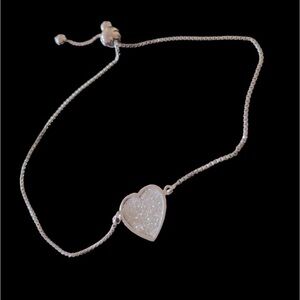 Sterling Silver faux diamonds  bling Heart Pendant box bracelet